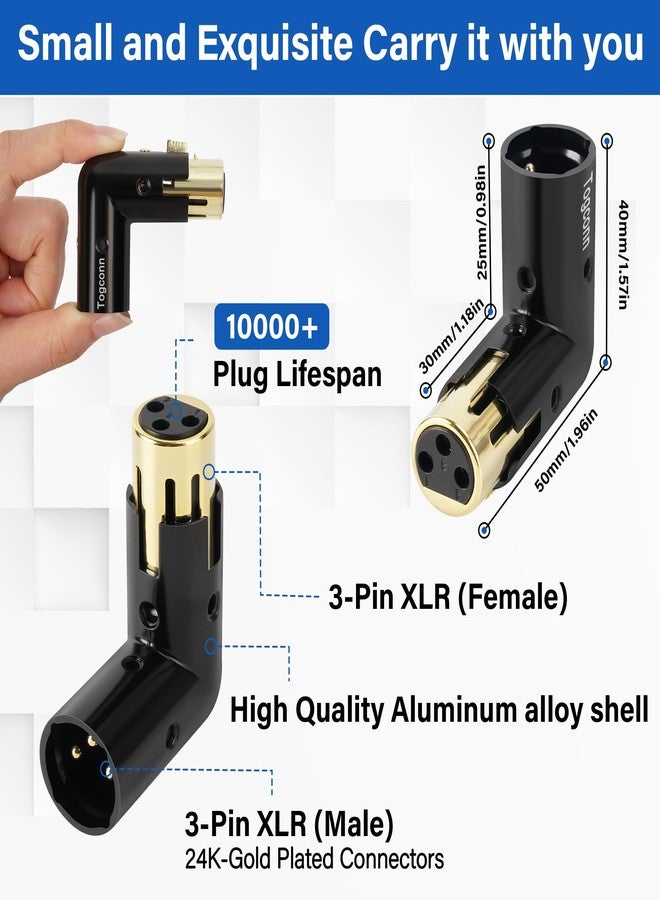 Togconn Adjustable 3-PIN Right Angle XLR Adapter 2 Pack, 90 Degree XLR Male/Female Gold Plated Heavy Duty Metal Connector, L Shape Extender - Image 2